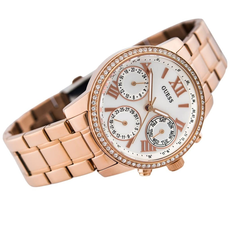Guess Mini Surprise Analog Silver Dial Rose Gold Steel Strap Watch For Women - W0623L2 Buy Now By Guess