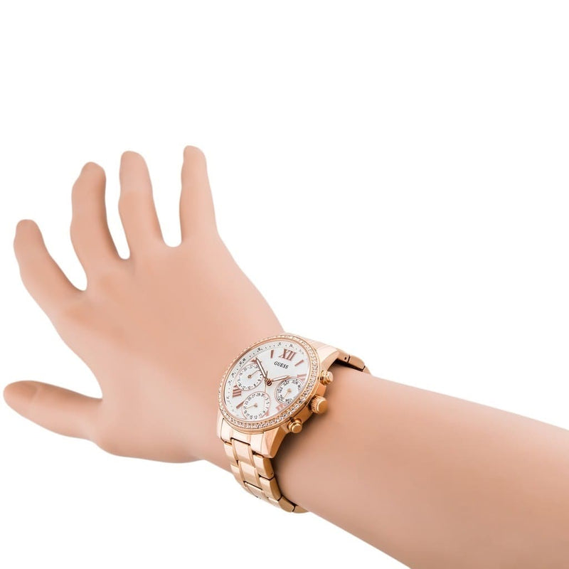 Guess Mini Surprise Analog Silver Dial Rose Gold Steel Strap Watch For Women - W0623L2 Buy Now By Guess
