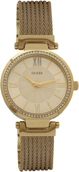 Shop Guess Soho Champagne Dial Stainless Steel Mesh Bracelet Watch For Women - W0638L2 in USA