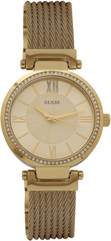 Shop Guess Soho Champagne Dial Stainless Steel Mesh Bracelet Watch For Women - W0638L2 in USA