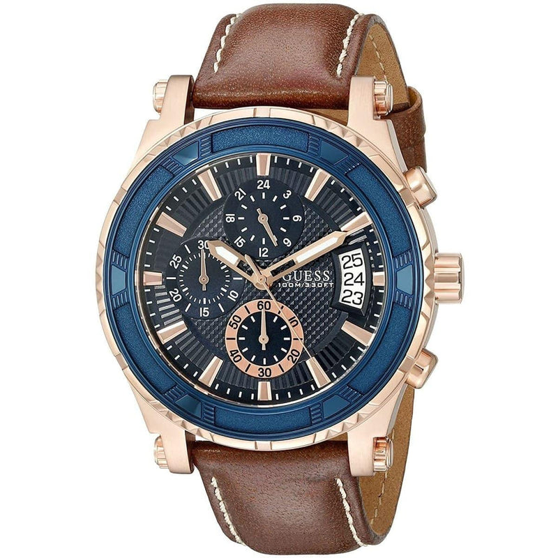 Guess Pinnacle Chronograph Quartz Blue Dial Brown Leather Strap Watch For Women - W0673G3 Buy Now By Guess