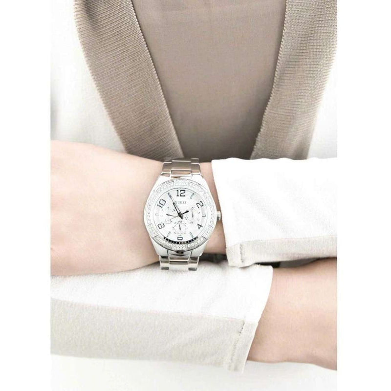 Guess Luna Diamonds Silver Dial Silver Steel Strap Watch for Women - W0729L1 Buy Now By Guess