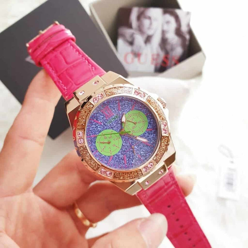 Guess Limelight Quartz Multicolor Dial Red Leather Strap Watch For Women - W0775L4 Buy Now By Guess