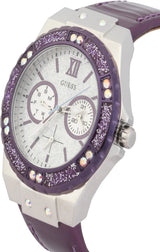 Shop Guess Limelight Quartz Silver Dial Purple Leather Strap Watch For Women - W0775L6 in USA