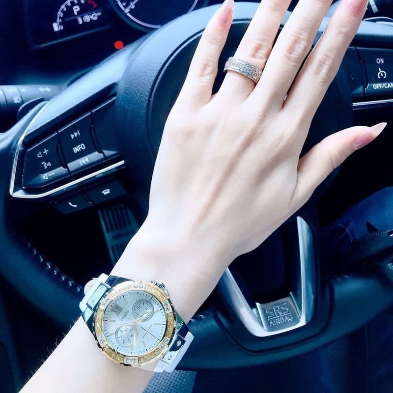 Guess Limelight Quartz Silver Dial White Leather Strap Watch For Women - W0775l8 Buy Now By Guess