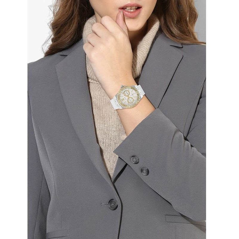 Guess Limelight Quartz Silver Dial White Leather Strap Watch For Women - W0775l8 Buy Now By Guess