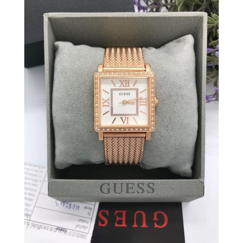 Guess Highline Off White Dial Rose Gold Stainless Steel Mesh Strap Watch For Women - W0826L3 Buy Now By Guess