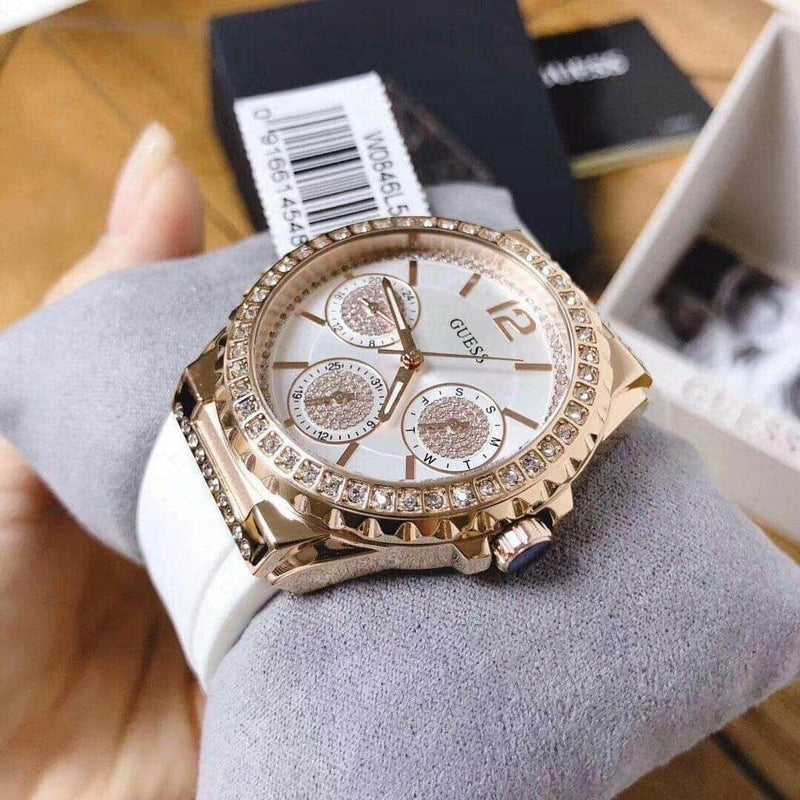 Guess Starlight Diamonds White Dial White Rubber Strap Watch for Women - W0846L5 Buy Now By Guess