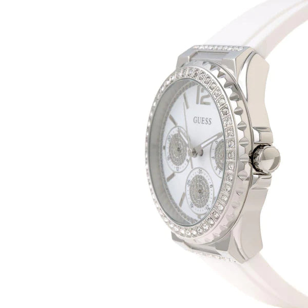 Guess Starlight Multifunction Diamonds White Dial White Rubber Strap Watch for Women - W0846L8 Buy Now By Guess