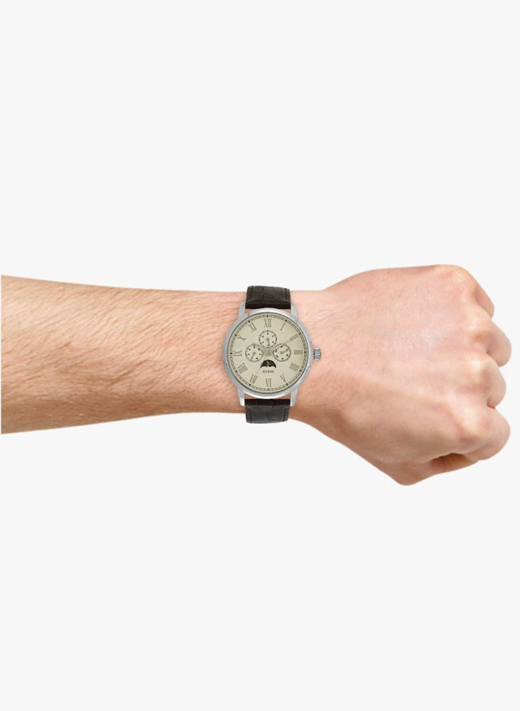 Guess Delancy Quartz White Dial Brown Leather Strap Watch For Men - W0870G1 Buy Now By Guess