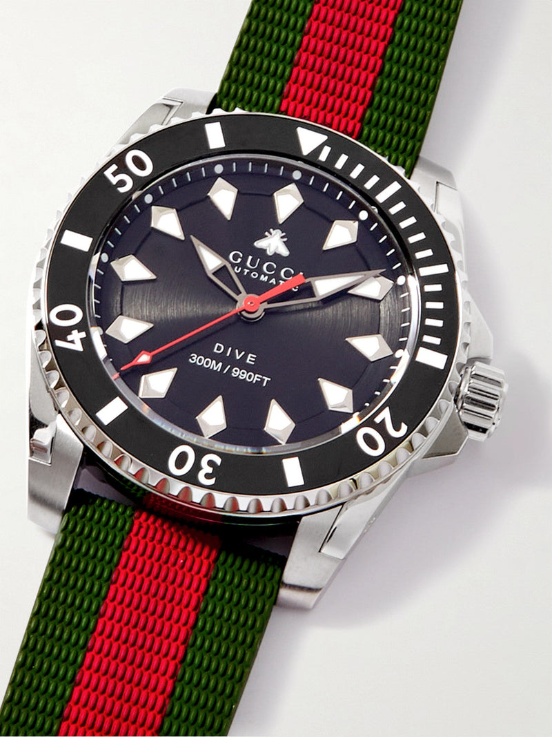 Gucci Dive Automatic Black Dial Two Tone Rubber Strap Watch for Men - YA136349 Buy Now By Gucci