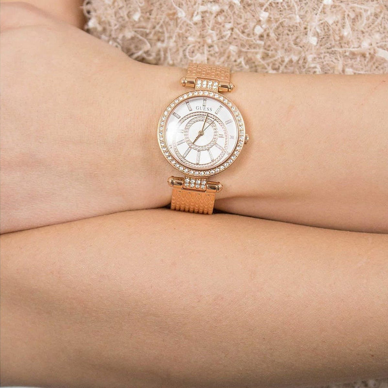 Guess Muse Quartz Silver Dial Rose Gold Steel Strap Watch For Women - W1008L3 Buy Now By Guess
