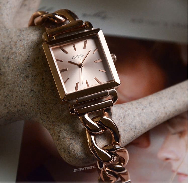 Shop Guess Vanity Rose Gold Dial Rose Gold Steel Strap Watch for Women - W1029L3 in USA