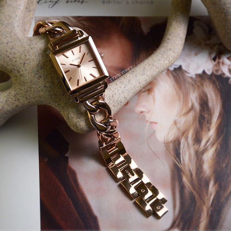 Shop Guess Vanity Rose Gold Dial Rose Gold Steel Strap Watch for Women - W1029L3 in USA