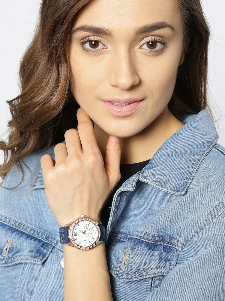 Guess Swirl Analog Quartz White Dial Blue Rubber Strap Watch for Women - W1096L4 Buy Now By Guess