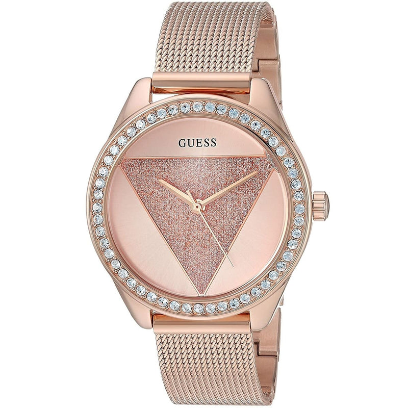Shop Guess Tri Glitz Quartz Diamonds Rose Gold Dial Rose Gold Mesh Bracelet Watch For Women - W1142L4 in USA