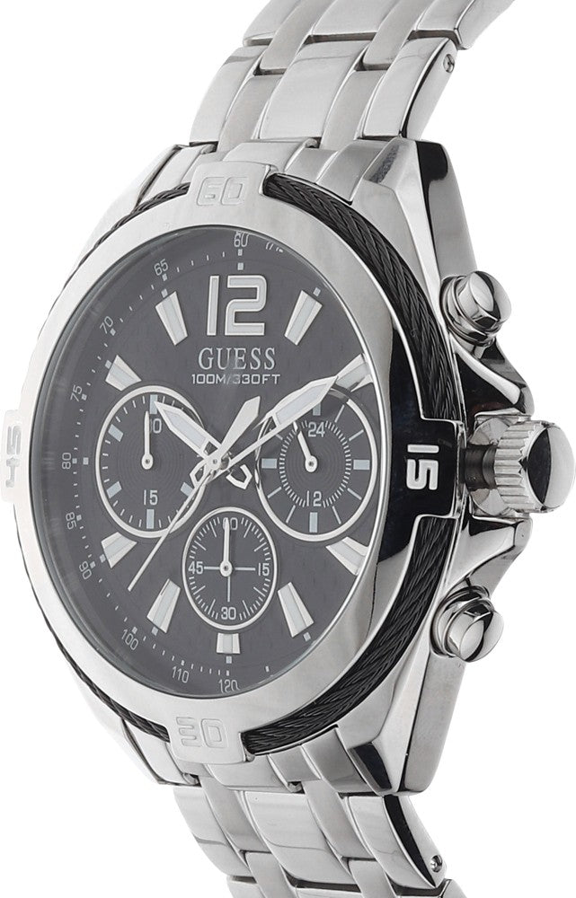 Guess Surge Chronograph Black Dial Silver Steel Strap Watch for Men - W1258G1 Buy Now By Guess