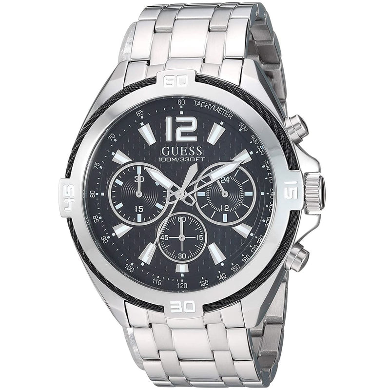 Guess Surge Chronograph Black Dial Silver Steel Strap Watch for Men - W1258G1 Buy Now By Guess