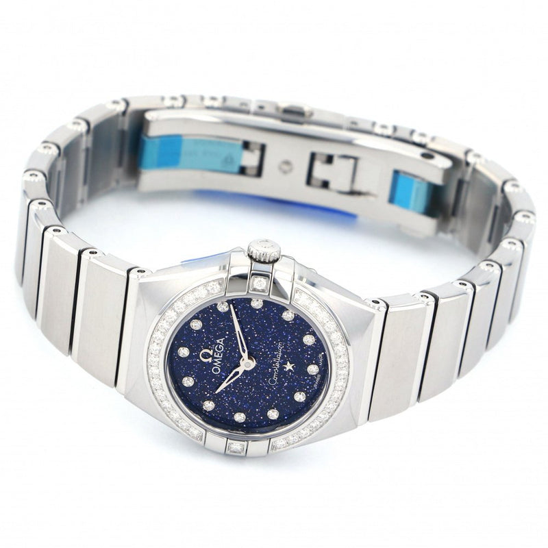 Shop Omega Constellation Manhattan Quartz Diamonds Blue Dial Silver Steel Strap Watch for Women - 131.15.25.60.53.001 in USA