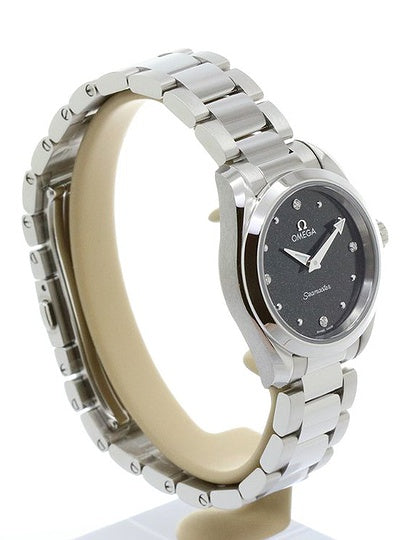 Shop Omega Seamaster Aqua Terra Quartz Diamond Black Dial Silver Steel Strap Watch for Women - 220.10.28.60.51.001 in USA