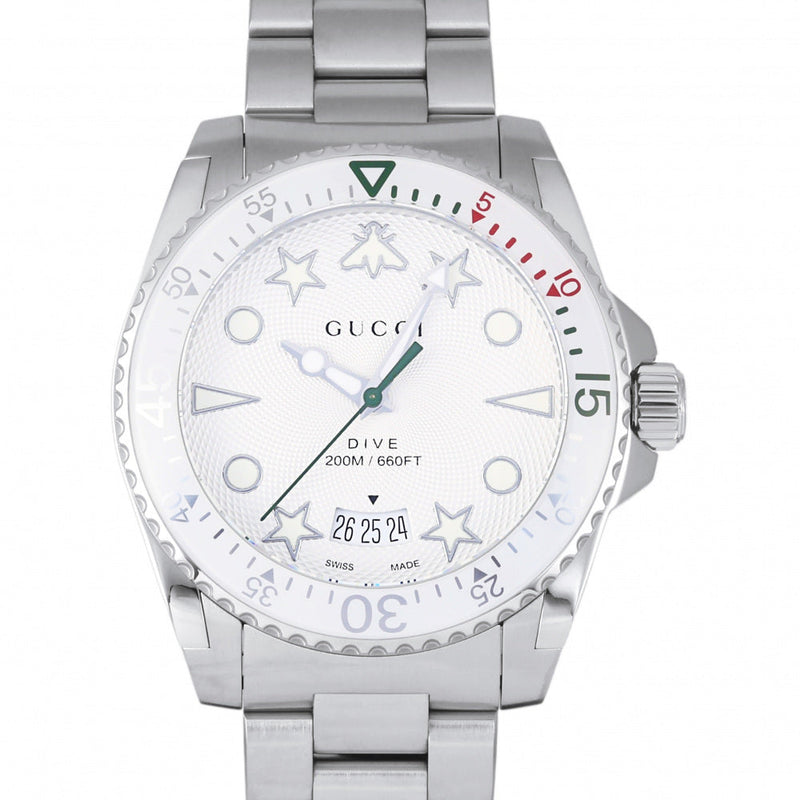 Shop Gucci Dive Quartz White Dial Silver Steel Strap Watch For Men - YA136336 in USA