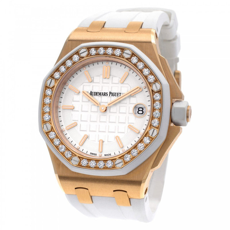 Audemars Piguet Royal Oak Offshore Diamonds White Dial White Rubber Strap Watch for Women - 67540OK.ZZ.D010CA.01