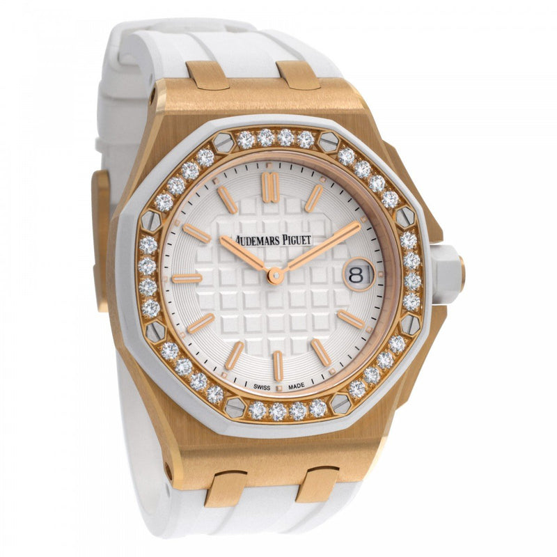 Audemars Piguet Royal Oak Offshore Diamonds White Dial White Rubber Strap Watch for Women - 67540OK.ZZ.D010CA.01