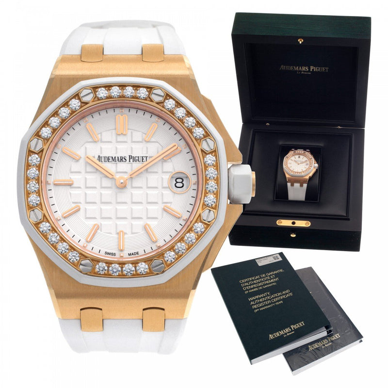 Audemars Piguet Royal Oak Offshore Diamonds White Dial White Rubber Strap Watch for Women - 67540OK.ZZ.D010CA.01