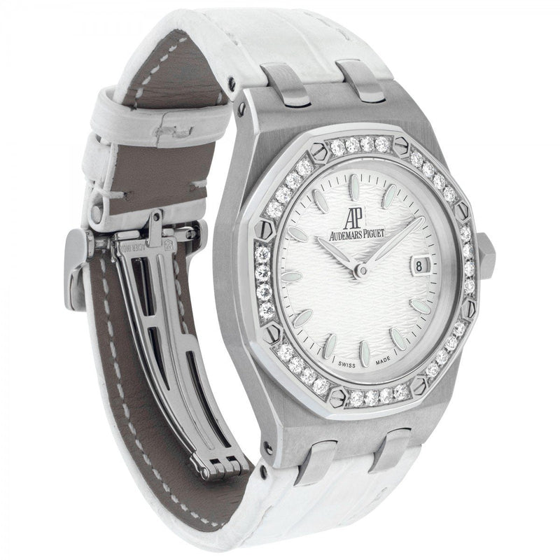 Audemars Piguet Royal Oak Diamonds White Dial White Rubber Strap Watch for Women - 67601ST.ZZ.D012CR.02
