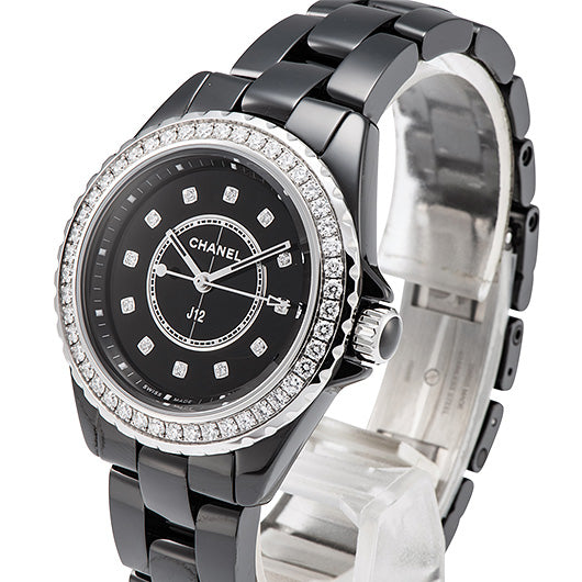 Chanel J12 Quartz Diamond Black Dial Black Steel Strap Watch for Women - J12 H6419