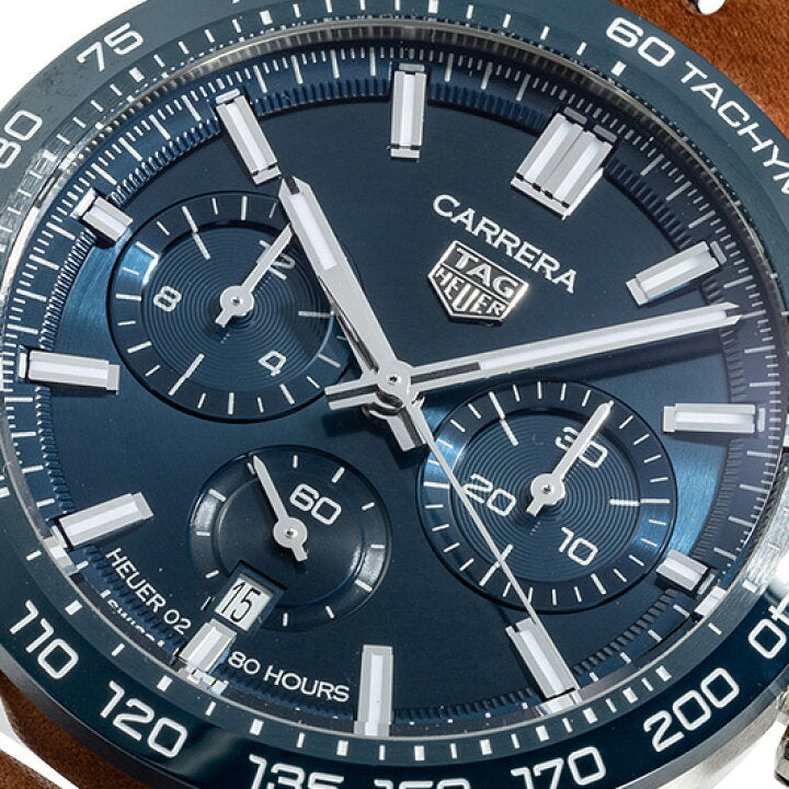 Tag Heuer Carrera Automatic Chronograph Blue Dial Brown Leather Strap Watch for Men - CBN2A1A.FC6537 Buy Now By Tag Heuer