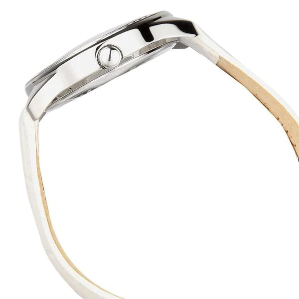 Guess Rosette Analog White Dial White Leather Strap Watch For Women - W75043L1
