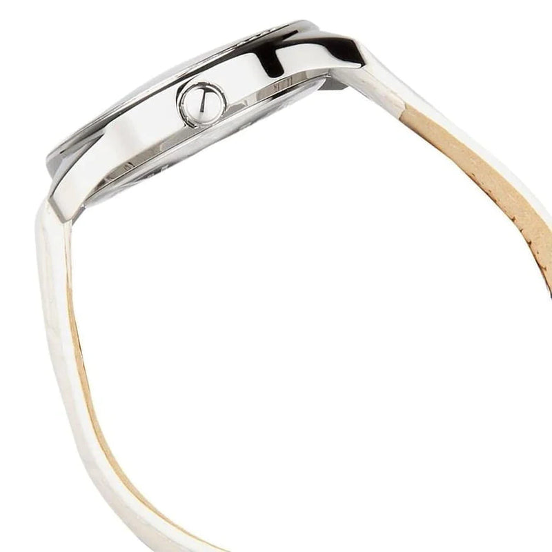 Guess Mini Triangle Quartz Diamonds Silver Dial White Leather Strap Watch For Women - W65006L1 Buy Now By Guess