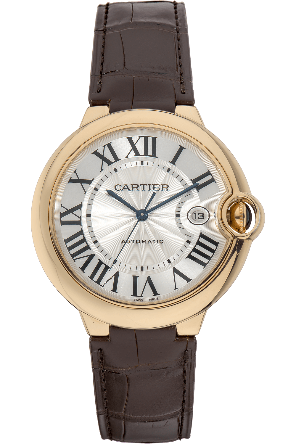 Cartier Ballon Blue de Cartier Silver Dial Brown Leather Strap Watch for Men - W6900551