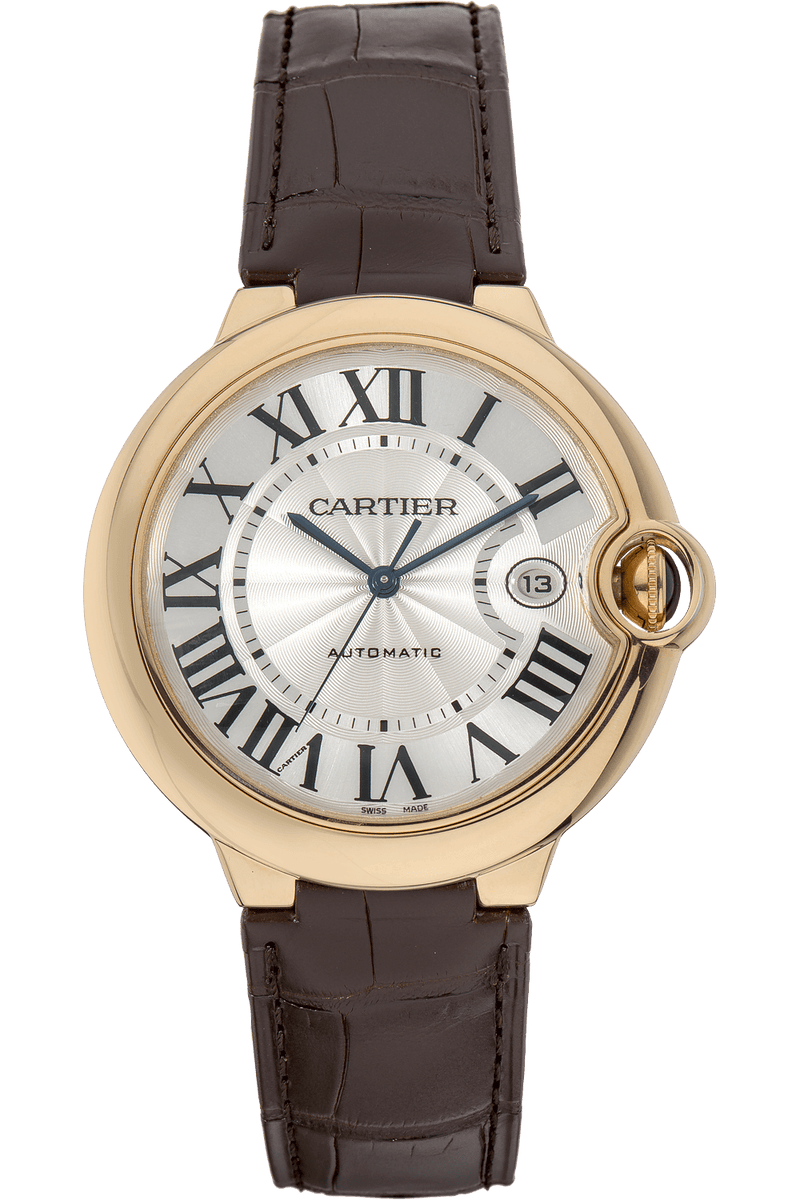 Cartier Ballon Blue de Cartier Silver Dial Brown Leather Strap Watch for Men - W6900551