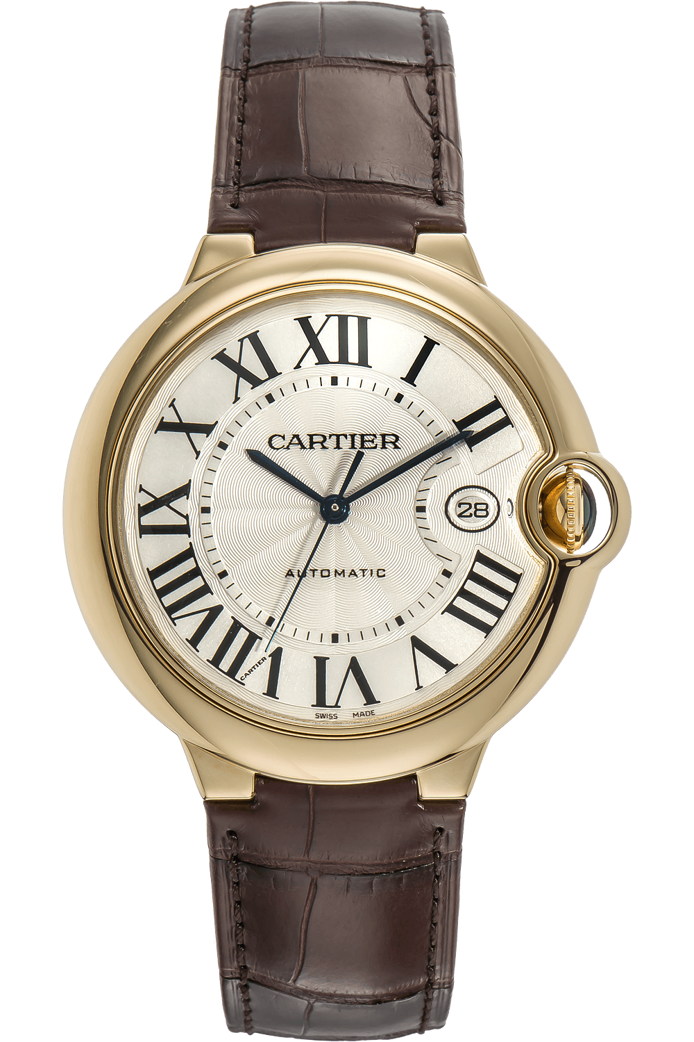 Cartier Ballon Blue de Cartier Silver Dial Brown Leather Strap Watch for Men - W6900551