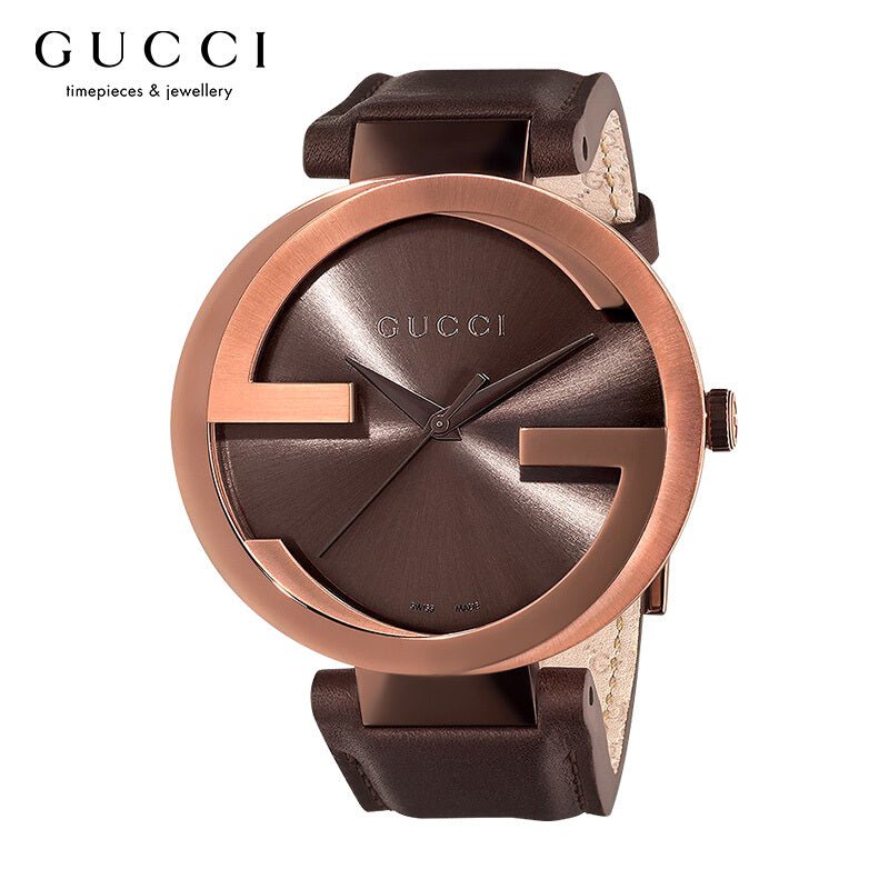 Gucci Interlocking Iconic Brown Dial Brown Leather Strap Watch For Women - YA133207