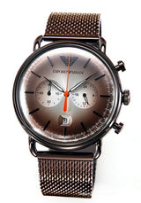 Emporio Armani Aviator Chronograph Grey Dial Brown Mesh Bracelet Watch For Men - AR11169 Buy Now By Emporio Armani