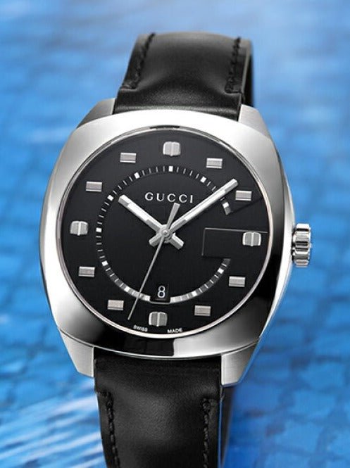 Gucci GG2570 Quartz Black Dial Black Leather Strap Watch For Men - YA142307 Buy Now By Gucci
