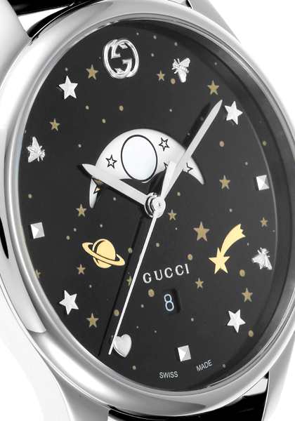 Shop Gucci G-Timeless Moonphase Black Dial Black Leather Strap Watch For Men - YA126327 in USA