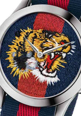Gucci G Timless Le Marche Des Merveilles Blue & Red Dial Blue & Red Nylon Strap Unisex Watch - YA126495 Buy Now By Gucci