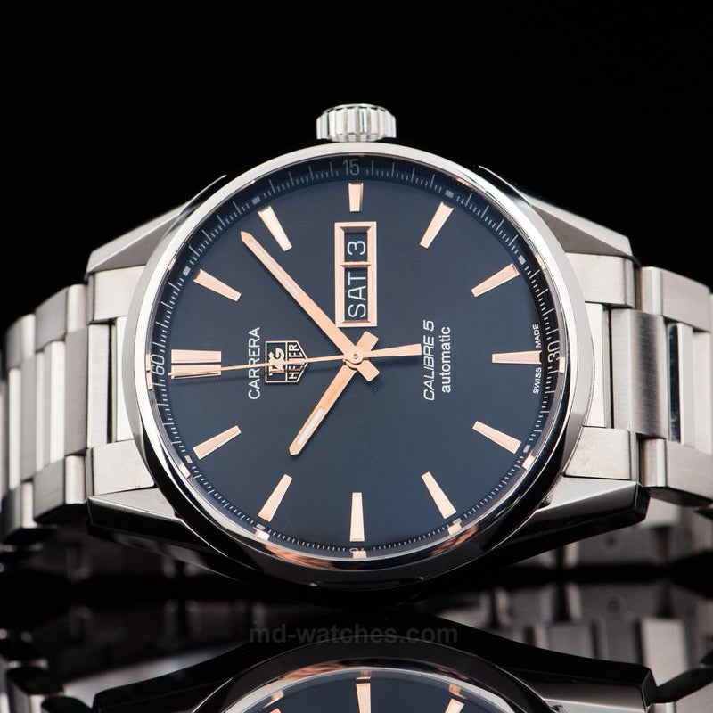 Tag Heuer Carrera Calibre 5 Automatic Black Dial Silver Steel Strap Watch for Men - WAR201C.BA0723 Buy Now By Tag Heuer
