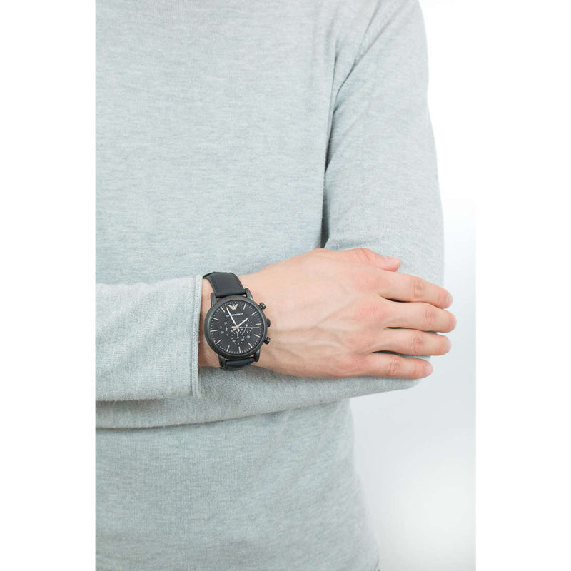 Emporio Armani Luigi Chronohraph Black Dial Black Leather Strap Watch For Men - AR1970 Buy Now By Emporio Armani