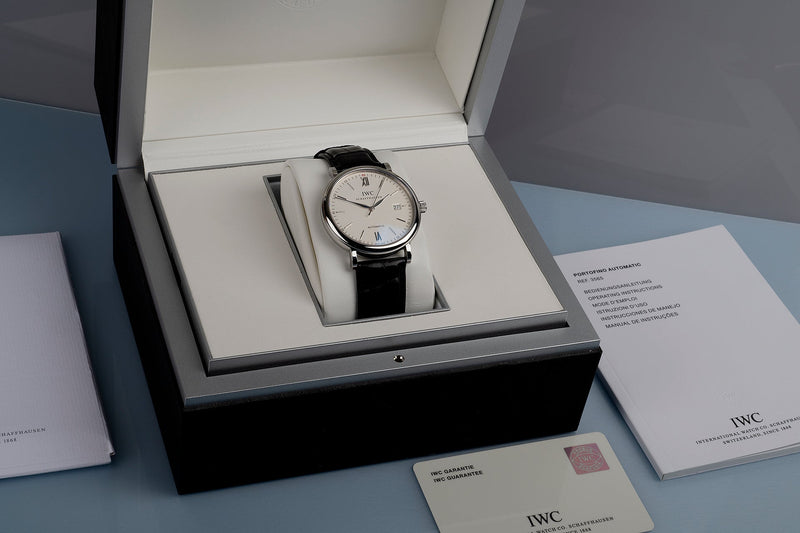 Shop IWC Portofino Automatic White Dial Black Leather Strap Watch for Men - IW356501 in USA