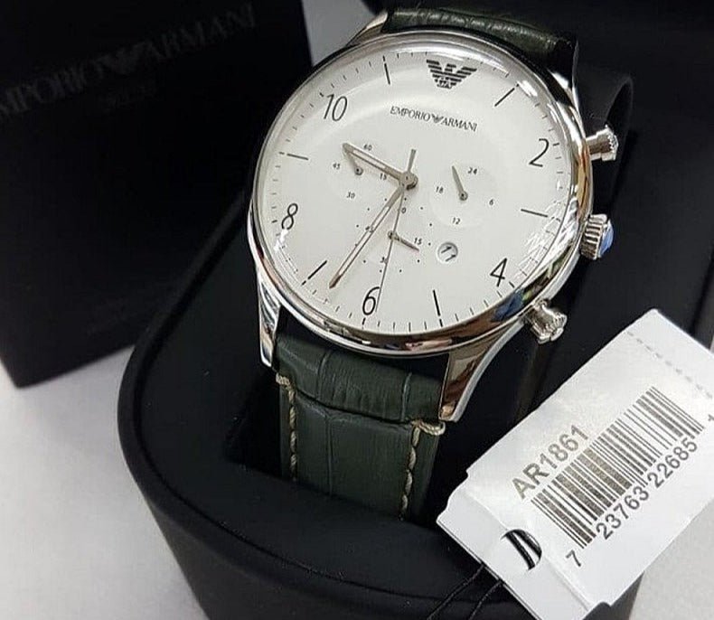 Emporio Armani Classic Chronograph Silver Dial Grey Leather Strap Watch For Men - AR1861 Buy Now By Emporio Armani