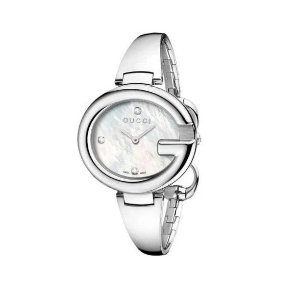 Shop Gucci Guccissima Diamonds Mother of Pearl Dial Silver Steel Strap Watch For Women - YA134303 in USA