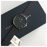 Daniel Wellington Petite Ashfield Black Dial Black Mesh Strap Watch For Women - DW00100202