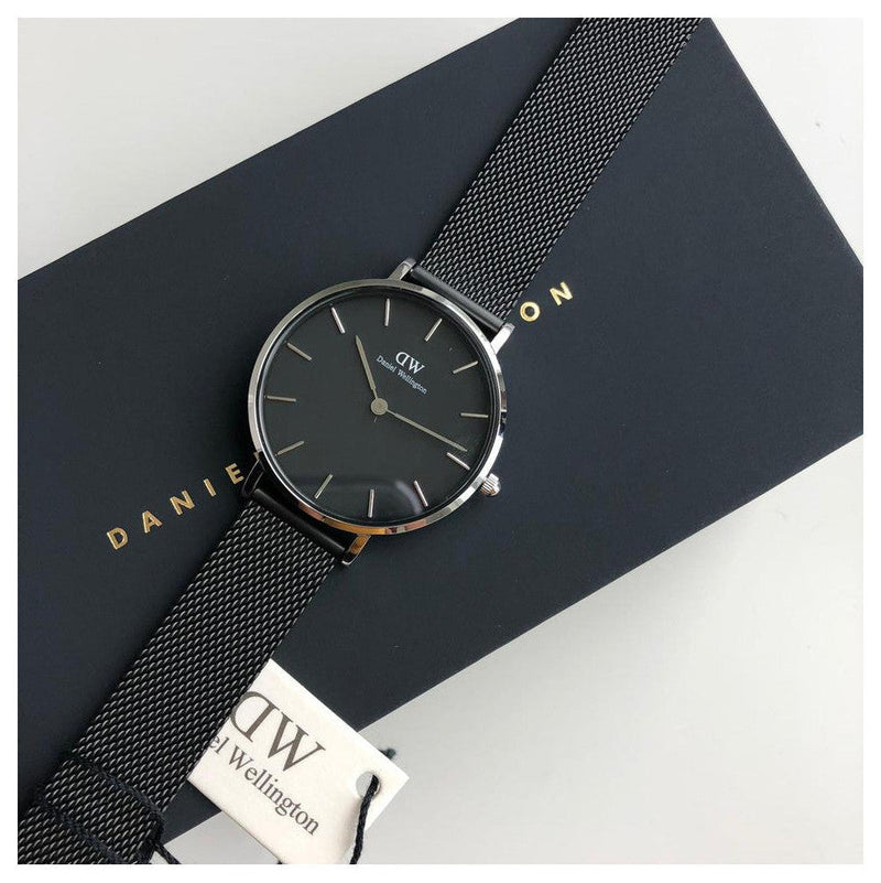Daniel Wellington Petite Ashfield Black Dial Black Mesh Strap Watch For Women - DW00100202
