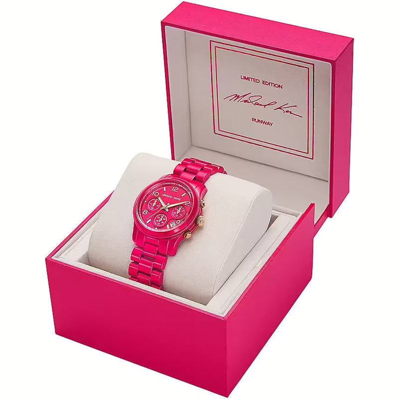 Shop Michael Kors Runway Chronograph Limited Edition Pink Dial Pink Steel Strap Watch for Women - MK7478LE in USA