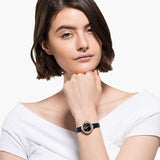 Shop Swarovski Crystal Flower Black Dial Black Leather Strap Watch for Women - 5552421 in USA
